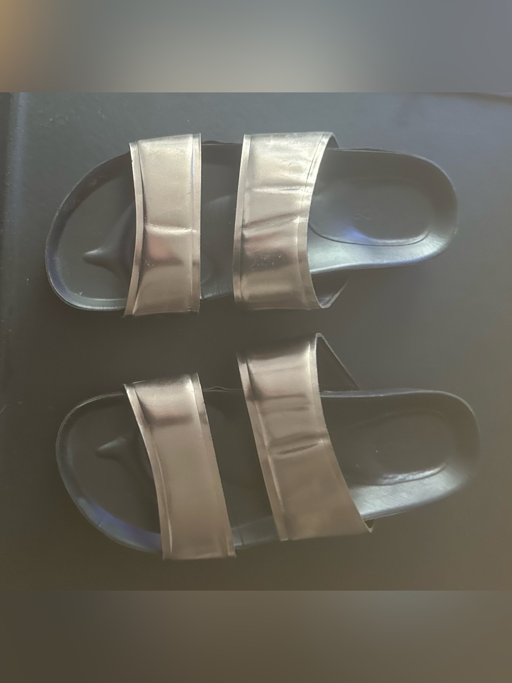 Vince Metallic Silver Double-Strap Slide Sandals